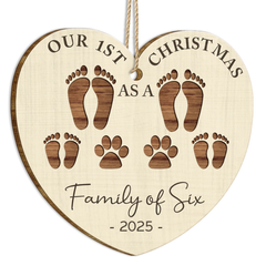 First Christmas As A Family Of Four Footprints - Personalized Custom Shaped Wooden Ornament