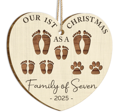 First Christmas As A Family Of Four Footprints - Personalized Custom Shaped Wooden Ornament