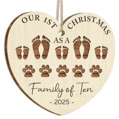 First Christmas As A Family Of Four Footprints - Personalized Custom Shaped Wooden Ornament