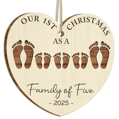 First Christmas As A Family Of Four Footprints - Personalized Custom Shaped Wooden Ornament