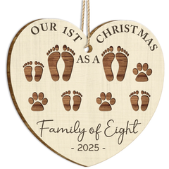 First Christmas As A Family Of Four Footprints - Personalized Custom Shaped Wooden Ornament