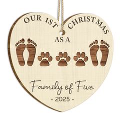 First Christmas As A Family Of Four Footprints - Personalized Custom Shaped Wooden Ornament