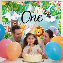 Layoris Wild One Forest Zoo Birthday Party Backdrop