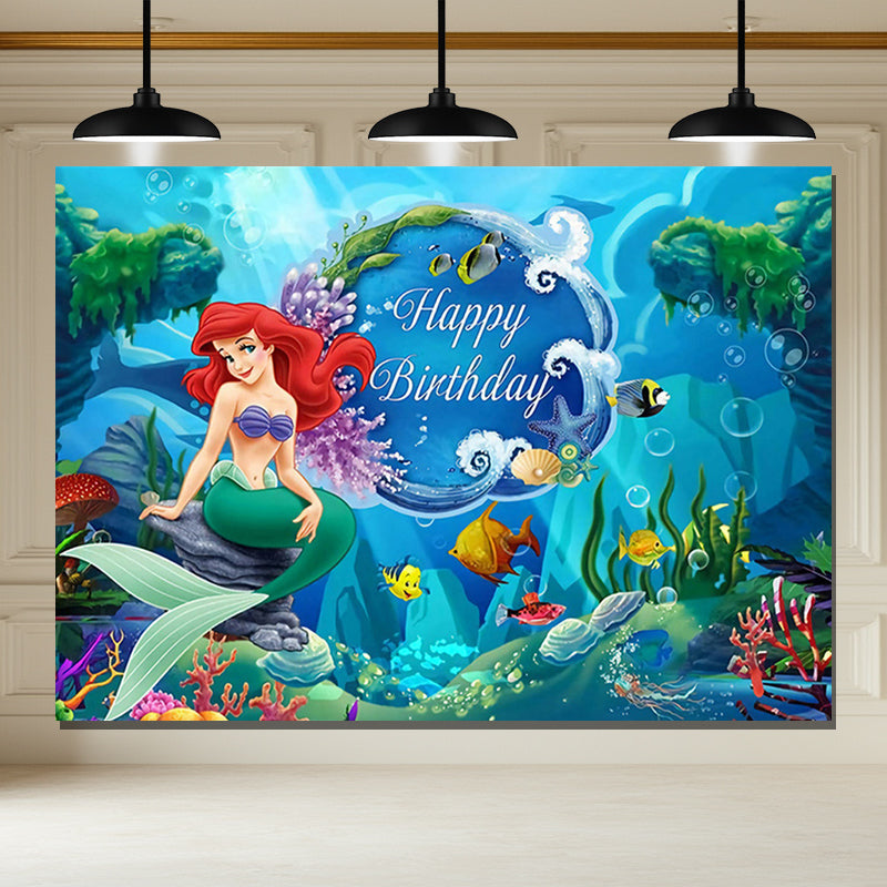 Layoris Happy Birthday Mermaid Celebration Backdrop