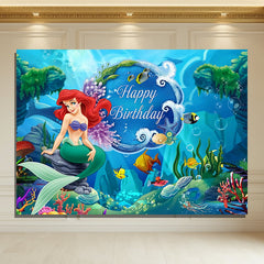 Layoris Happy Birthday Mermaid Celebration Backdrop