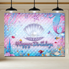 Layoris Shell Pearl Pink Blue Happy Birthday Backdrop
