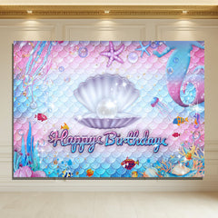 Layoris Shell Pearl Pink Blue Happy Birthday Backdrop