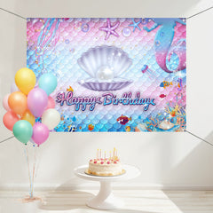 Layoris Shell Pearl Pink Blue Happy Birthday Backdrop