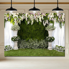 Layoris White Curtains Grass Wall Flowers Event Backdrop