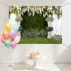 Layoris White Curtains Grass Wall Flowers Event Backdrop