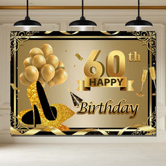 Layoris 60th Happy Birthday Gold Glitter Heels Backdrop