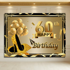 Layoris 60th Happy Birthday Gold Glitter Heels Backdrop