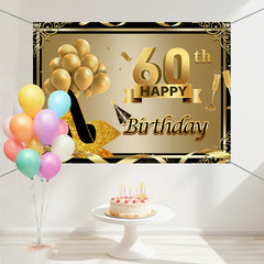 Layoris 60th Happy Birthday Gold Glitter Heels Backdrop