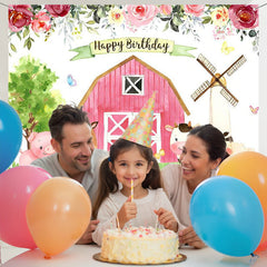 Layoris Farm Floral With Cute Animals Happy Birthday Backdrop