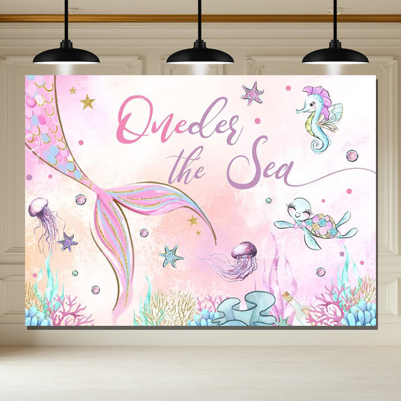 Layoris Outside The Sea Pink Blue Animals Birthday Backdrop