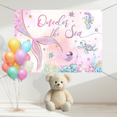 Layoris Outside The Sea Pink Blue Animals Birthday Backdrop