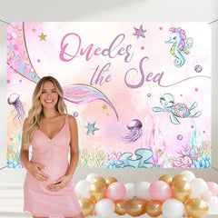Layoris Outside The Sea Pink Blue Animals Birthday Backdrop