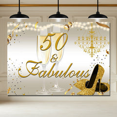 Layoris 50Th Fabulous Birthday Gold Sparkle Heels Backdrop