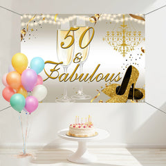 Layoris 50Th Fabulous Birthday Gold Sparkle Heels Backdrop