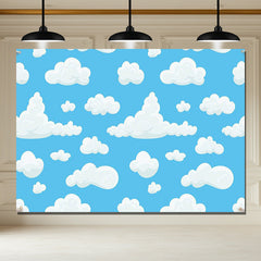 Layoris Blue Sky Clouds Cartoon Theme Birthday Backdrop