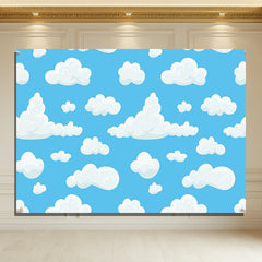 Layoris Blue Sky Clouds Cartoon Theme Birthday Backdrop