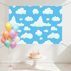 Layoris Blue Sky Clouds Cartoon Theme Birthday Backdrop