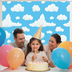 Layoris Blue Sky Clouds Cartoon Theme Birthday Backdrop