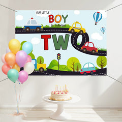 Layoris Cartoon Car In The Highway 2Nd Birthday Backdrop
