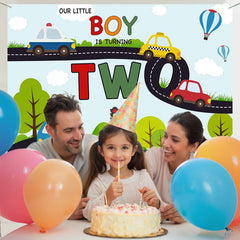 Layoris Cartoon Car In The Highway 2Nd Birthday Backdrop