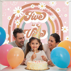 Layoris Groovy Floral Stripes Happy 2Nd Birthday Backdrop