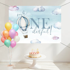 Layoris Whimsical Hot Air Balloon Onederful Birthday Backdrop