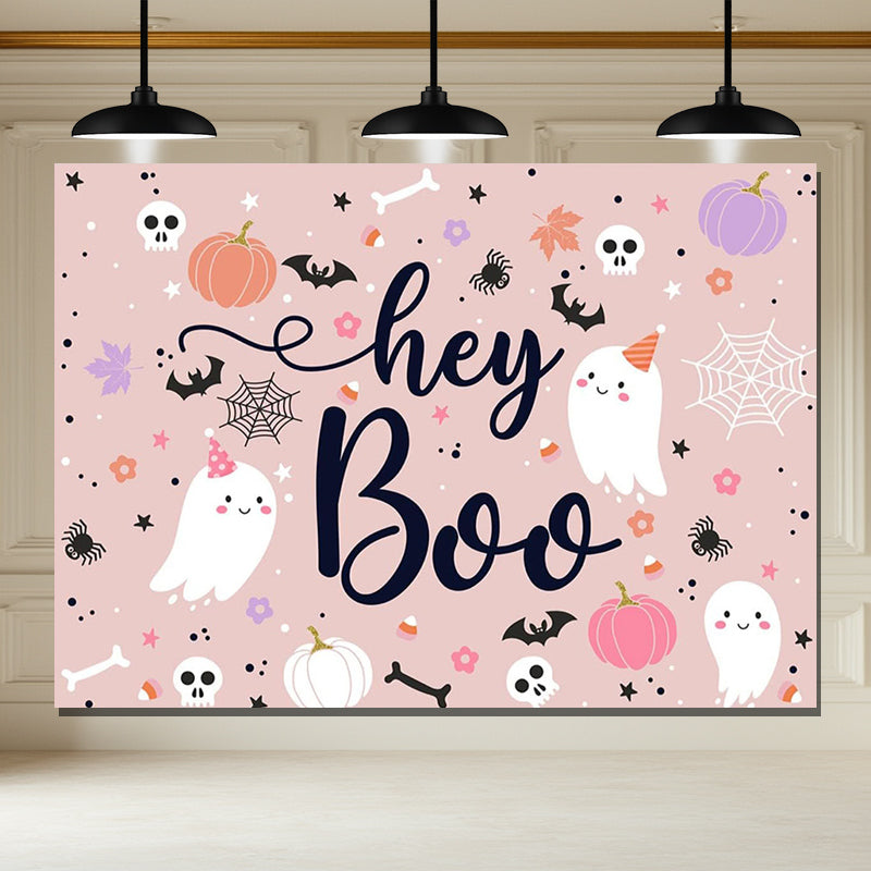 Layoris Blush Pink Hey Boo Spooky Baby Shower Backdrop