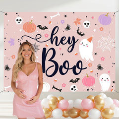Layoris Blush Pink Hey Boo Spooky Baby Shower Backdrop