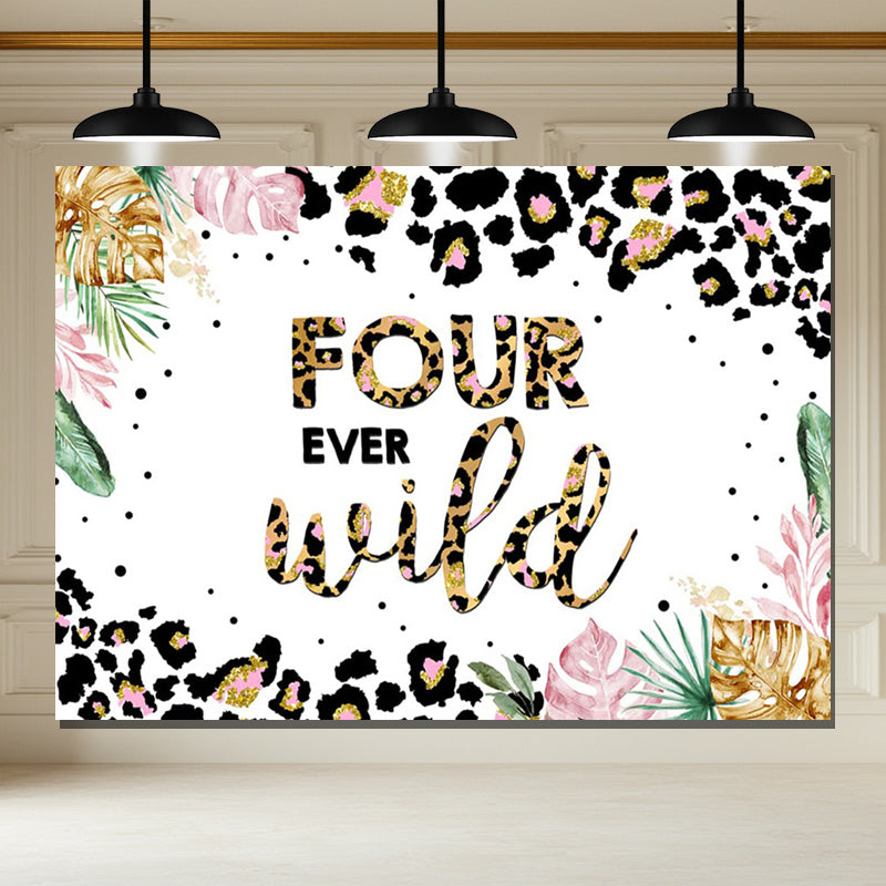 Layoris Wild Leopard Safari 4Th Happy Birthday Backdrop