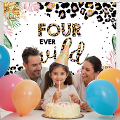 Layoris Wild Leopard Safari 4Th Happy Birthday Backdrop