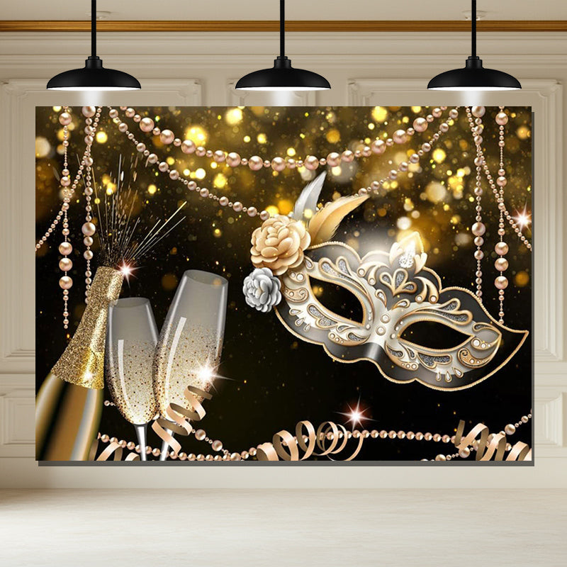 Layoris Elegant Mask Gold Black Soiree Holiday Dance Backdrop