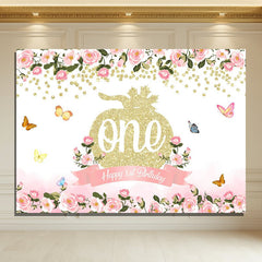 Layoris Pink Blossom Glitter Pumpkin 1St Birthday Backdrop