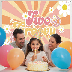 Layoris Psychedelic Flowers Stripe 2Nd Birthday Backdrop