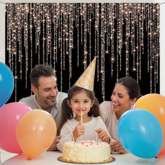 Layoris Rose Gold Glitter Black Elegance Birthday Backdrop
