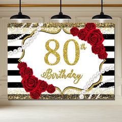 Layoris Vintage Red Rose Gold Glitter 80Th Birthday Backdrop