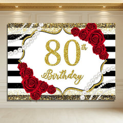 Layoris Vintage Red Rose Gold Glitter 80Th Birthday Backdrop