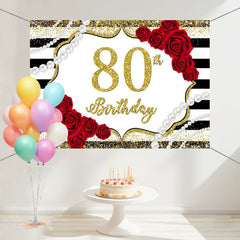 Layoris Vintage Red Rose Gold Glitter 80Th Birthday Backdrop