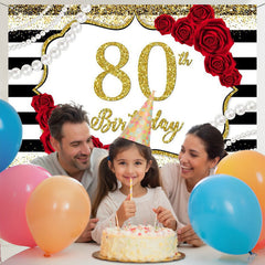 Layoris Vintage Red Rose Gold Glitter 80Th Birthday Backdrop