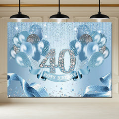 Layoris Ice Blue Ribbon Balloon Happy 40Th Birthday Backdrop