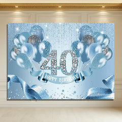 Layoris Ice Blue Ribbon Balloon Happy 40Th Birthday Backdrop