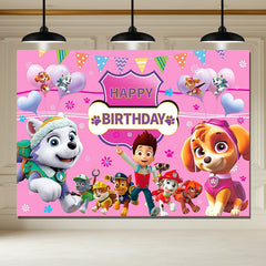 Layoris Cartoon Dog Pink Happy Birthday Party Backdrop