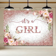Layoris Its A Girl Pink Glitter Floral Baby Shower Backdrop