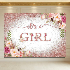 Layoris Its A Girl Pink Glitter Floral Baby Shower Backdrop