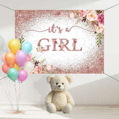 Layoris Its A Girl Pink Glitter Floral Baby Shower Backdrop