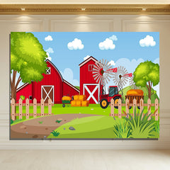 Layoris Farm Red House Cartoon Birthday Party Backdrop
